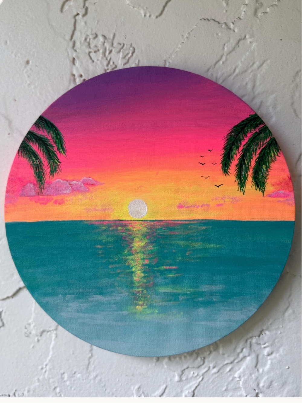Sunset Palm Round Art 9x9 original art